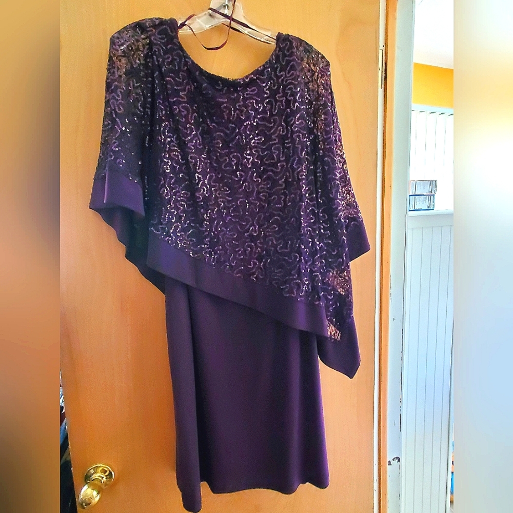 Roz & Ali Purple Asymmetrical Sequin Sheath Dress